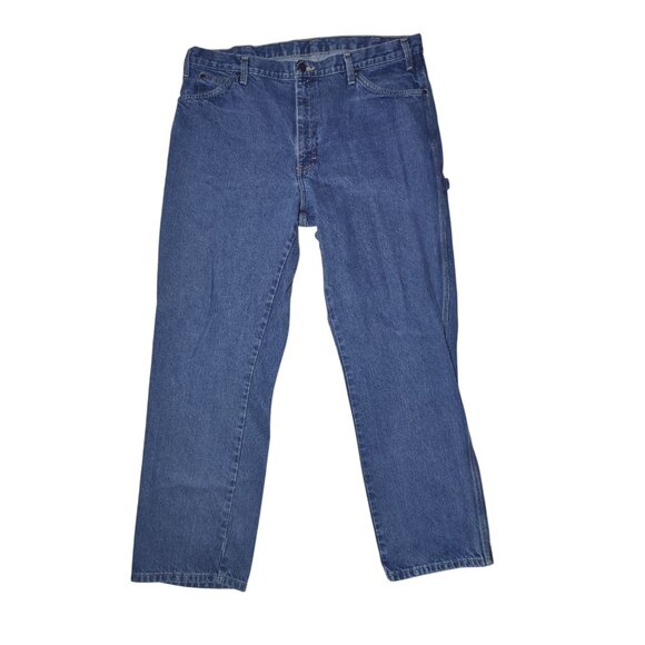 Dickies Medium Wash Carpenter Jeans Relaxed Straight Leg 100% Cotton 38x32 - Picture 1 of 6